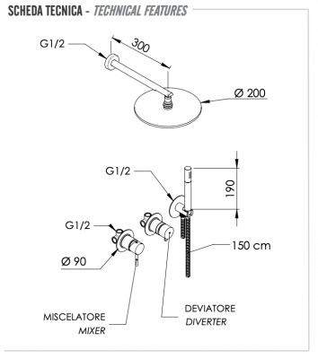 Душевая система Remer X Style X96S02ONP, никель брашированный фото в интернет-магазине Русалия