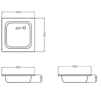 Поддон душевой чугунный квадрат 800х800х160 с противоскользящим покрытием белый Selena фото в интернет-магазине Русалия