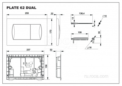 Клавиша смыва для инсталляции 62B хром глянец 8901160B1 Roca фото в интернет-магазине Русалия