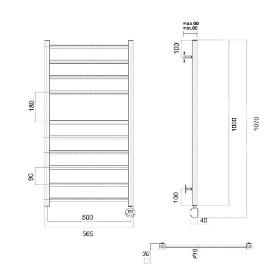 Электрический полотенцесушитель Куба П10 500х1000 ER, хром Domoterm фото в интернет-магазине Русалия