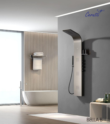 Панель BELLA B душевая из нержавеющей стали с форсунками Ceruttispa CT9254, цвет черный фото в интернет-магазине Русалия
