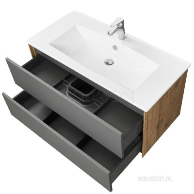 Тумба под раковину AQUATON Сохо 100 дуб веллингтон, графит софт 1A258201AJA00 фото в интернет-магазине Русалия