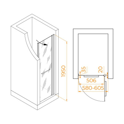 Душевая дверь RGW PA-103 600, стекло прозрачное, профиль хром фото в интернет-магазине Русалия