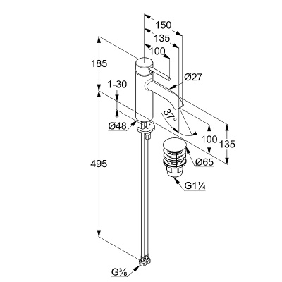 Смеситель раковины BOZZ BLACK 382883976 черный KLUDI фото в интернет-магазине Русалия