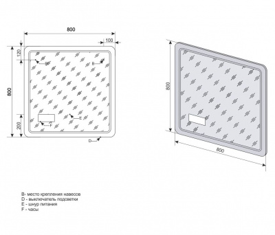 Зеркало Атлантика 80 с подсветкой и часами Style Line фото в интернет-магазине Русалия