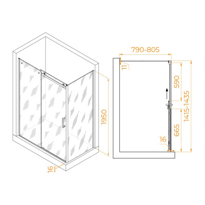 Душевой уголок RGW TO-44-1 (TO-14 + Z-060-2) 1400x800, профиль хром, стекло прозрачное фото в интернет-магазине Русалия