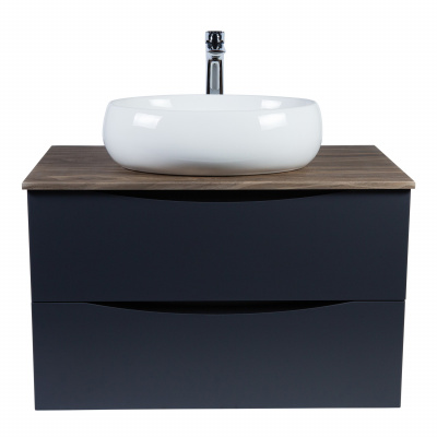 Тумба подвесная 80см серая матовая со столешницей под дерево BOND Cube T09807 без раковины фото в интернет-магазине Русалия