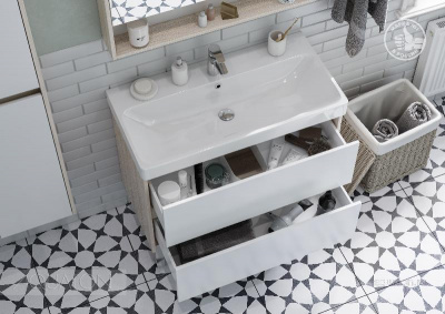 Тумба под раковину AQUATON Сканди 90 белая, дуб верона 1A251901SDB20 фото в интернет-магазине Русалия