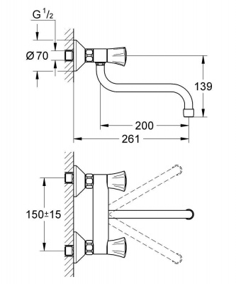 Смеситель для раковины/мойки настенный Costa L 31187001 Grohe фото в интернет-магазине Русалия