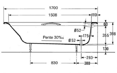 Чугунная ванна JACOB DELAFON DIAPASON E2926 170х75  с отверстиями под ручки фото в интернет-магазине Русалия