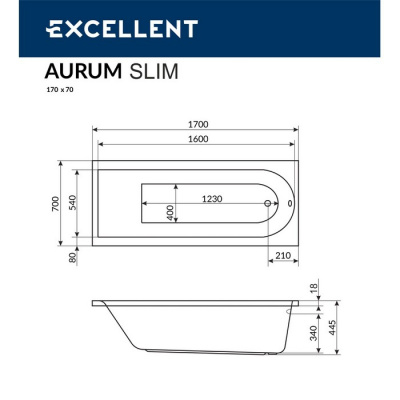 Ванна EXCELLENT Aurum Slim 170x70 "HYDRO+" (хром) фото в интернет-магазине Русалия