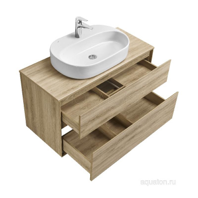 Тумба под раковину AQUATON Либерти 100 2 ящика, дуб эльвезия 1A279601LYC70 фото в интернет-магазине Русалия