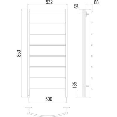 Полотенцесушитель электрический Terminus Классик П8 50х85, левый 4670078531377 фото в интернет-магазине Русалия