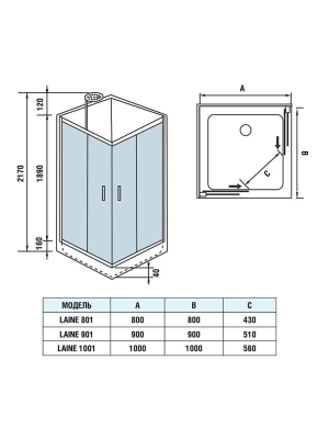 Душевая кабина LAINE 901 90*90*217 10000003259 WeltWasser фото в интернет-магазине Русалия