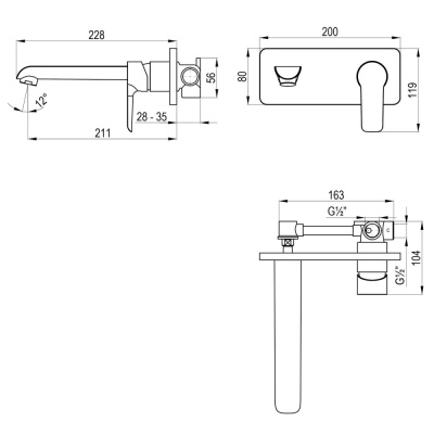 Смеситель Rossinka W для раковины, встраиваемый (W35-16) фото в интернет-магазине Русалия