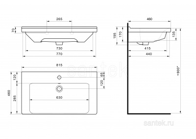 Раковина Santek Миранда 80 отверстие под смеситель 1WH302251 фото в интернет-магазине Русалия