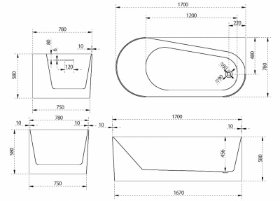 Акриловая ванна ABBER AB9496-1.7 R 170х78х58 см фото в интернет-магазине Русалия