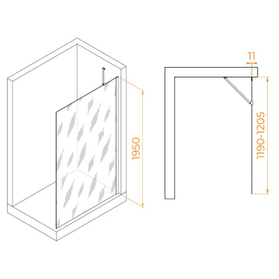 Душевая перегородка RGW WA-102B 1200, стекло прозрачное, профиль черный фото в интернет-магазине Русалия