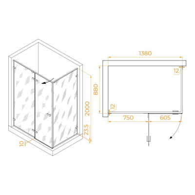 Душевой уголок RGW SV-040B 1400x900, профиль черный, стекло матовое-сатинат фото в интернет-магазине Русалия
