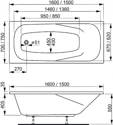 Акриловая ванна VAGNERPLAST ARONIA 160x75 VPBA160ARN2X-04 фото в интернет-магазине Русалия