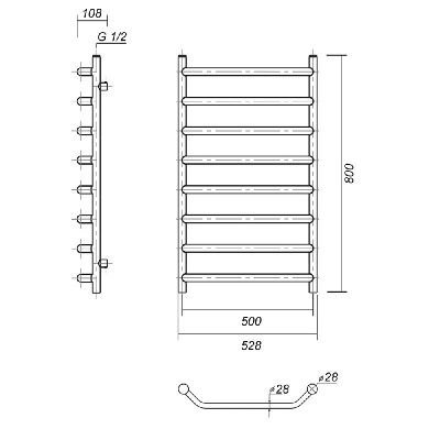 Водяной полотенцесушитель Лаура Плюс П8 500x800 АБР, античная бронза Domoterm фото в интернет-магазине Русалия