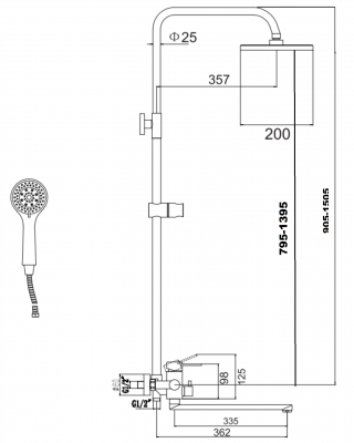 Душевая система из нержавеющей стали FS8345-35 сатин Fmark фото в интернет-магазине Русалия