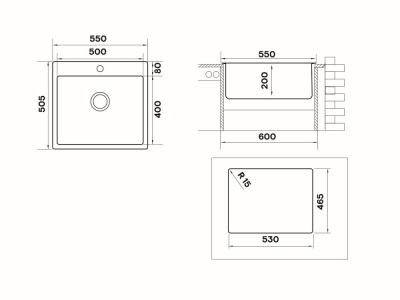 Кухонная мойка UKINOX Techno TEB550.505 -GT10P, 50,5*55 фото в интернет-магазине Русалия