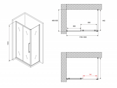 Душевой уголок ABBER Schwarzer Diamant AG30180BH-S50B 50х180 прямоугольный, профиль черный, прозрачное стекло фото в интернет-магазине Русалия