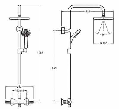 Душевая система с термостатом July E45716-CP Jacob Delafon фото в интернет-магазине Русалия