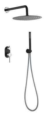 Смеситель встроенный + верхний+ ручной душ Uno. Черный Хром 464-BCR фото в интернет-магазине Русалия