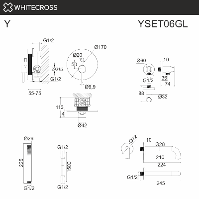Система для ванны скрытого монтажа WHITECROSS Y YSET06GL (золото) фото в интернет-магазине Русалия