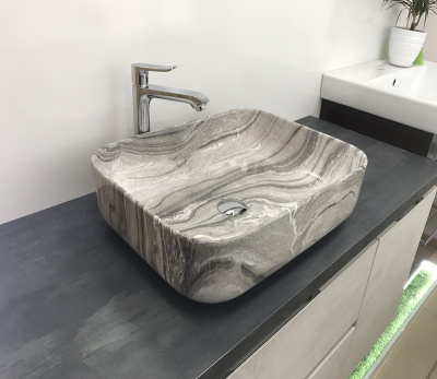 Раковина накладная прямоугольная под серый камень MNC 597 CeramaLux фото в интернет-магазине Русалия