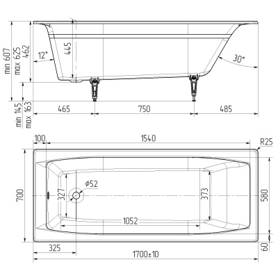Ванна чугунная Эталон 170х70 Универсал фото в интернет-магазине Русалия