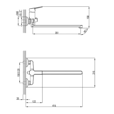 Смеситель для ванны с длинным изливом Milardo Stripe (STRSB02M10) фото в интернет-магазине Русалия
