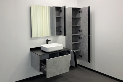 COMFORTY. Шкаф-колонна "Эдинбург-40" бетон светлый фото в интернет-магазине Русалия