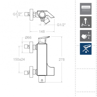 Смеситель для ванны наружнего монтажа однорычажный с каскадными изливом URBAN CHIC 210501S Ramon Soler фото в интернет-магазине Русалия