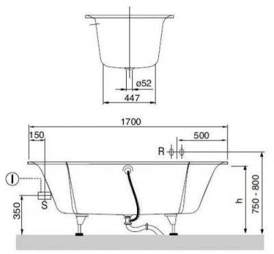 Квариловая ванна 170х75 Pavia UBQ170PAV2V-01 Villeroy Boch фото в интернет-магазине Русалия