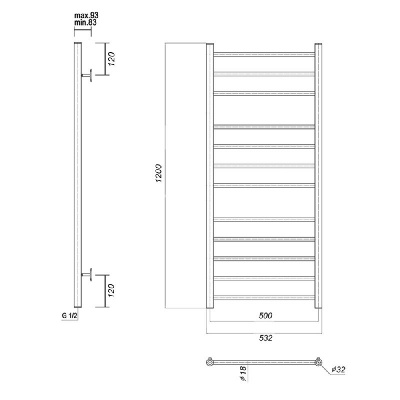 Водяной полотенцесушитель Медея П12 (3-4-5) 500x1200, хром Domoterm фото в интернет-магазине Русалия