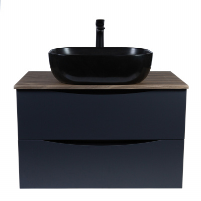 Тумба подвесная 80см серая матовая со столешницей под дерево BOND Cube T09807 без раковины фото в интернет-магазине Русалия