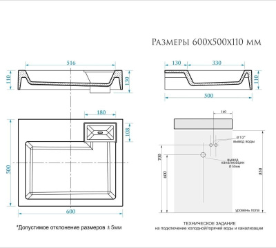 Раковина над стиральной машиной Uperwood Vission 60х50х11 см, белая глянцевая 45483000000 фото в интернет-магазине Русалия