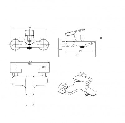 BOND Cube B03-3100 Смеситель однорычажный для ванны/душа фото в интернет-магазине Русалия