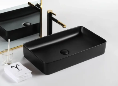Раковина накладная прямоугольная черная матовая Bm9396 GID фото в интернет-магазине Русалия
