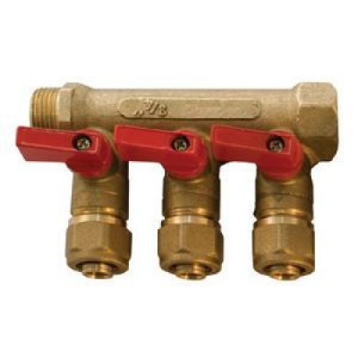 Коллектор с кранами и цангами на 3 выхода 3/4"х16ц Millennium фото в интернет-магазине Русалия