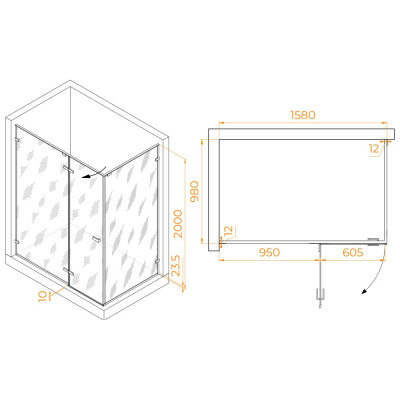 Душевой уголок RGW SV-040B 1600x1000, профиль черный, стекло прозрачное фото в интернет-магазине Русалия