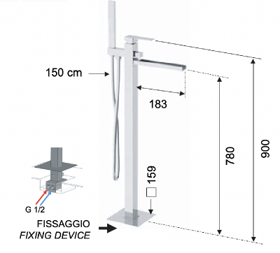 Смеситель для ванны Remer Qubika Cascata QC08 фото в интернет-магазине Русалия