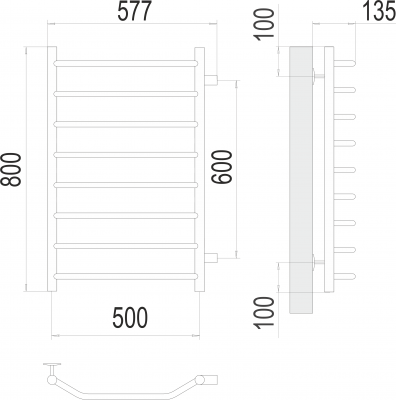 Водяной полотенцесушитель Виктория П8 500х800 бп600 4670078530127 Terminus фото в интернет-магазине Русалия