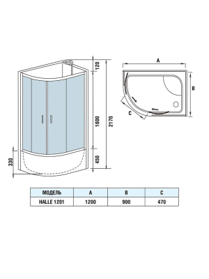 Душевая кабина HALLE 1201 R 90*120*217 10000003312 WeltWasser фото в интернет-магазине Русалия
