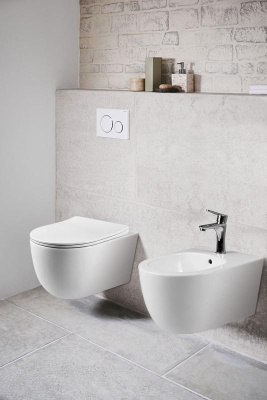 Унитаз подвесной Evo VT1-34S безободковый, цвет белый, ультратонкое soft-close сиденье Vincea фото в интернет-магазине Русалия