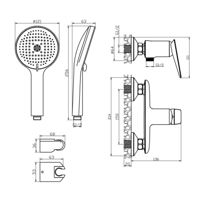 Смеситель для душа OLIVE'S TARONE хром (38200TN) фото в интернет-магазине Русалия