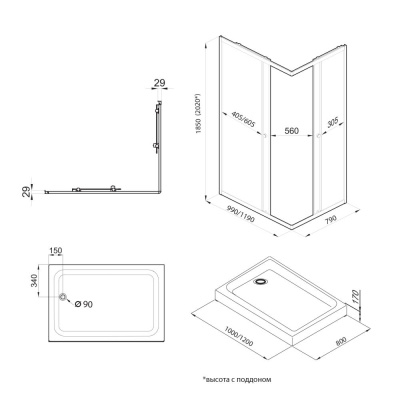 Душевой уголок "Вента-Блэк" 120х90, прямоуг (1 место) Щ0000074411 Triton фото в интернет-магазине Русалия